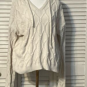 True Craft Cream V-Neck Cable Knit Sweater